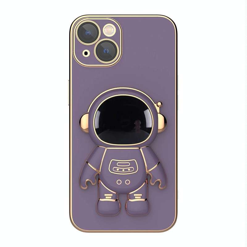 For iPhone 12 mini Plating Astronaut Holder Phone Case (Lavender Purple)