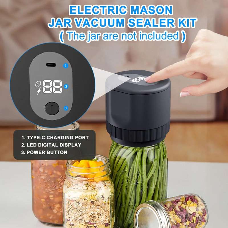 Electric Mason Jar Vacuum Sealer Kit Sealing Machine for Food Storage With 10 Jar Lids(White)