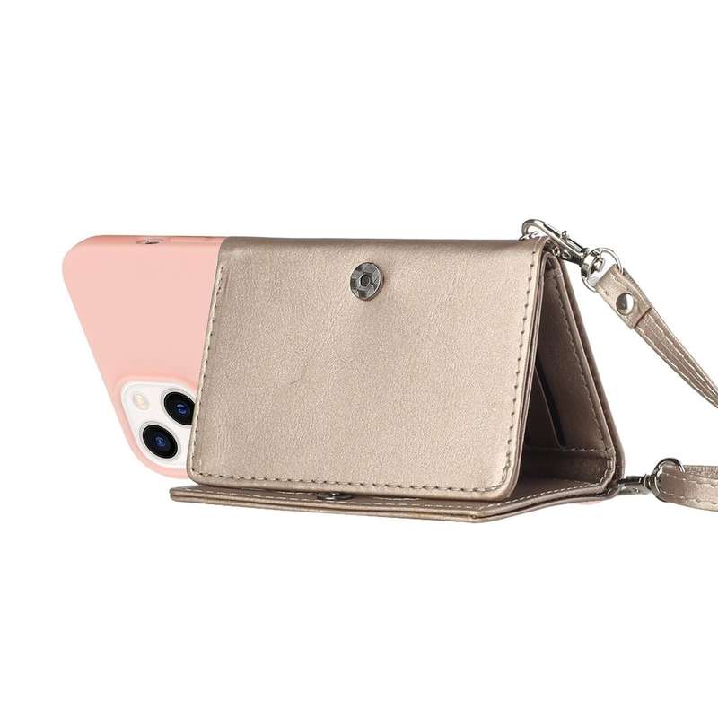 For iPhone 14 Crossbody Lanyard Wallet Card Bag Phone Case(Pink)