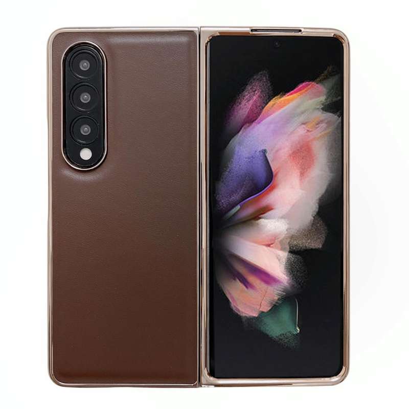 For Samsung Galaxy Z Fold3 5G Genuine Leather Xiaoya Series Nano Plating Phone Case(Coffee)