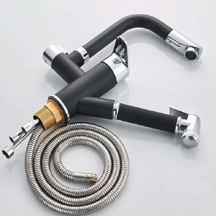 Kitchen Pull-Out Double Faucet Water Table Hot And Cold Water Faucet, Specification: Wheel Bendin...