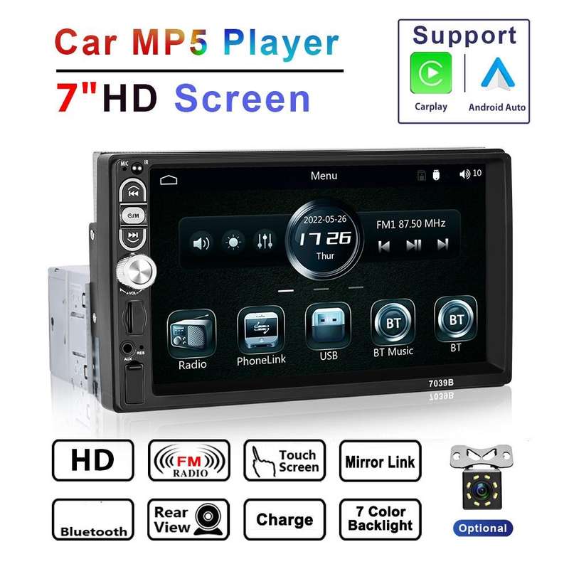 A3061 7 Inches MP5 Bluetooth Player Universal Wired CarPlay Reversing Image Integrated, Style: St...