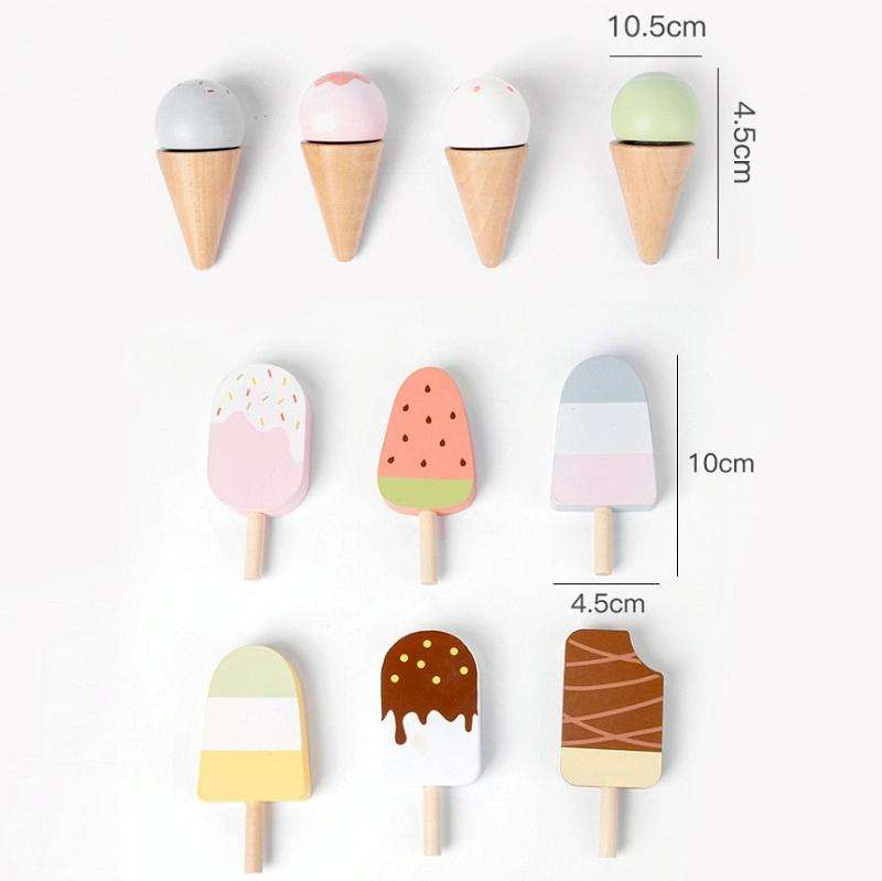 NUNUKIDS Wooden Simulation Ice Cream Toy Set Children Pretend Play Toy Building Blocks