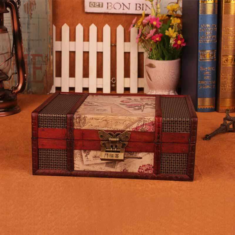Desktop Book Finishing Retro Box Wooden Jewelry Storage Box With Lock, Size: 23cmx16cmx9.5cm(Stam...