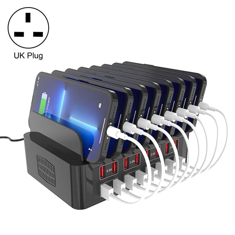 YFY-A55 150W 16 x USB Ports Smart Charging Station with Phone & Tablet Stand, UK Plug
