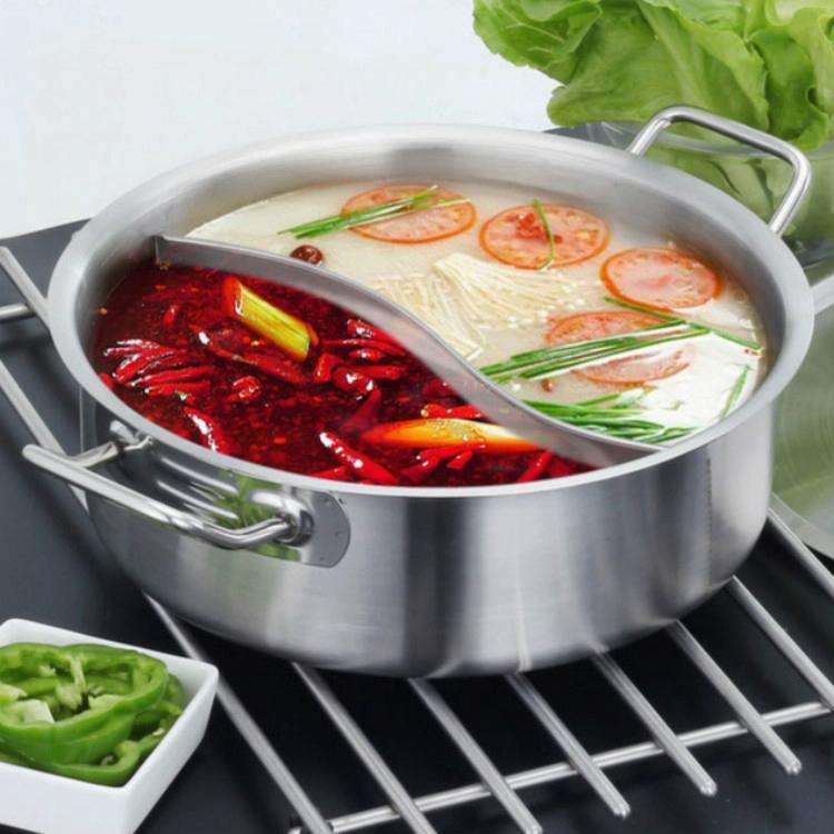 Stainless Steel Extra Thick Hot Pot Thickened Bottom Grid Pot(Diameter : 28cm)