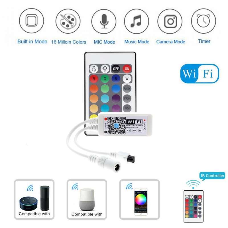 Smart Phone Control Music and Timer Mode Home Mini WIFI LED RGB Controller, type:RGBW IR Controller