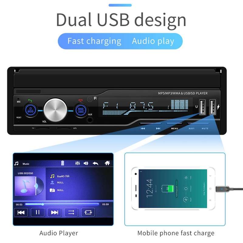 T100 7 inch HD Universal Car Radio Receiver MP5 Player, Support FM & AM & RDS & Bluetooth & Phone...