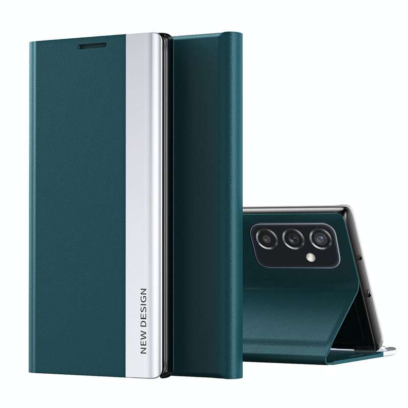 For Samsung Galaxy A73 5G Side Electroplated Magnetic Flip Leather Case with Holder(Green)