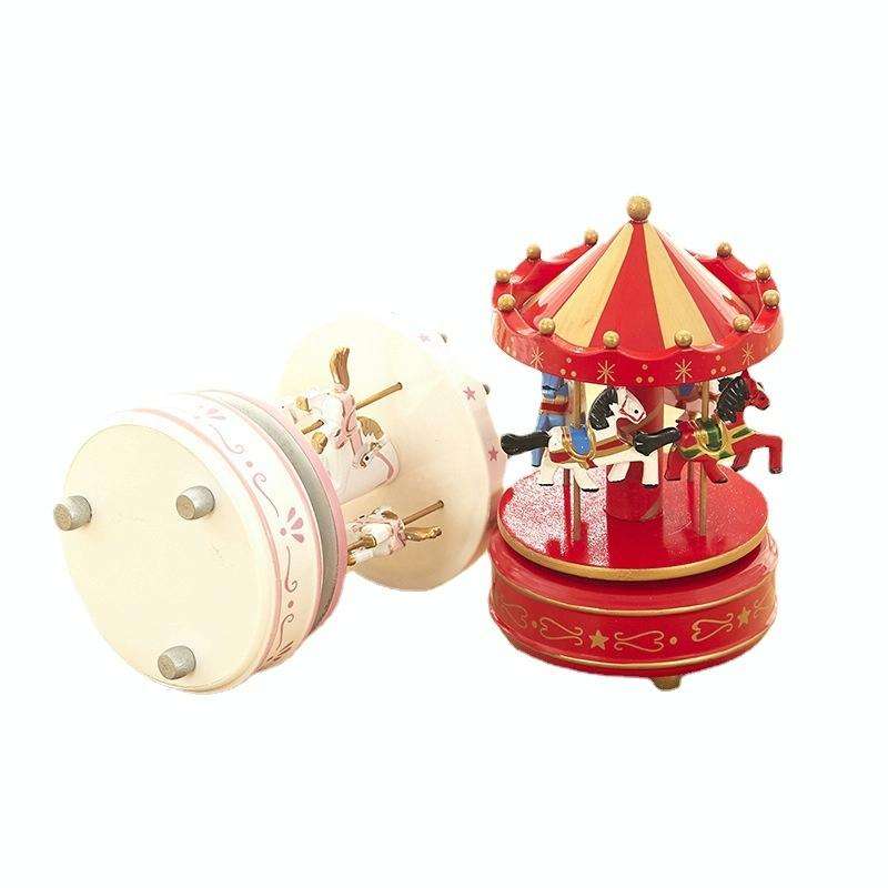 Sky City Carousel Clockwork Music Box Couples Birthday Gift(K0321 Red White)