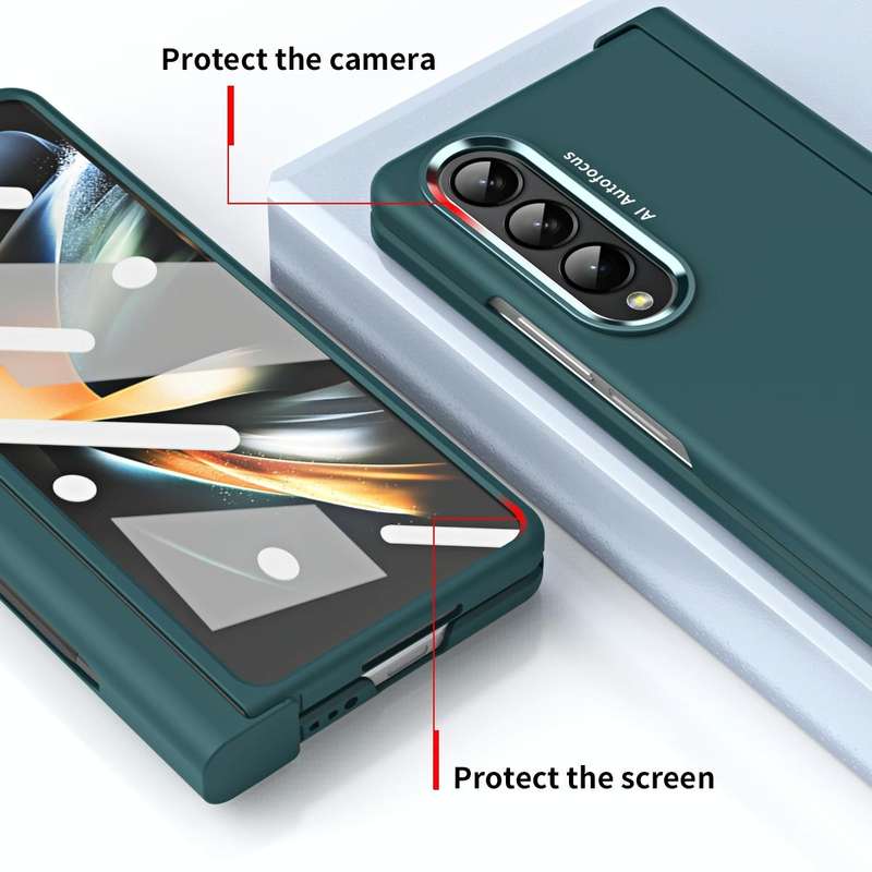 For Samsung Galaxy Z Fold4 Skin Feel Two-color Contact Lens Hinge Flip Phone Case with Pen Slot(A...
