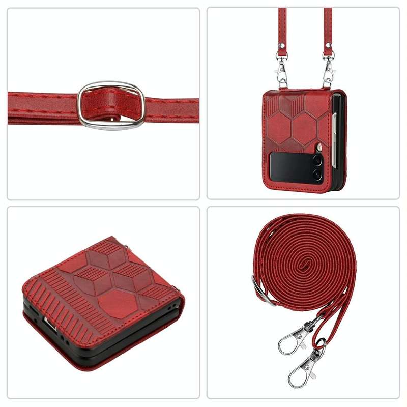 For Samsung Galaxy Z Flip4 Crossbody Football Texture Leather Phone Case(Red)