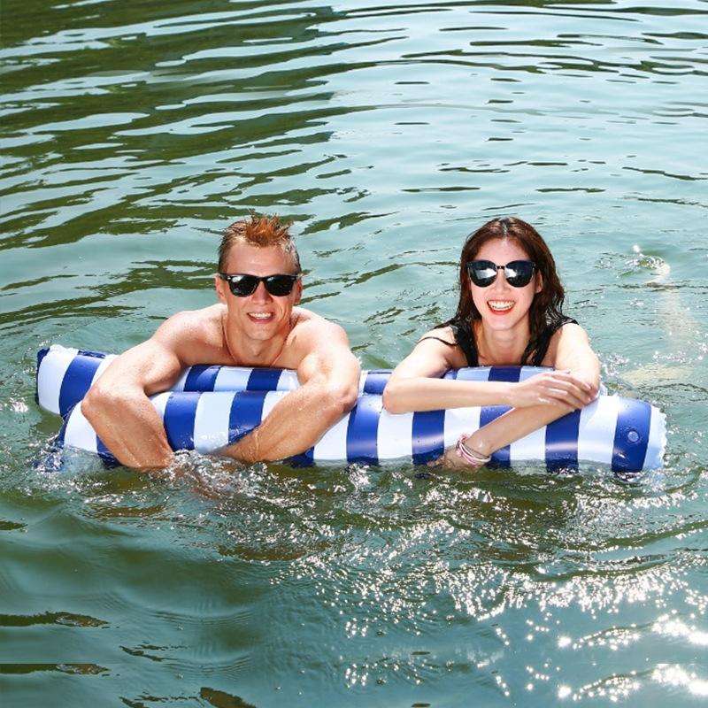Inflatable Recliner On Water Foldable Backrest Floating Bed Inflatable Floating Row, Style Stripe...
