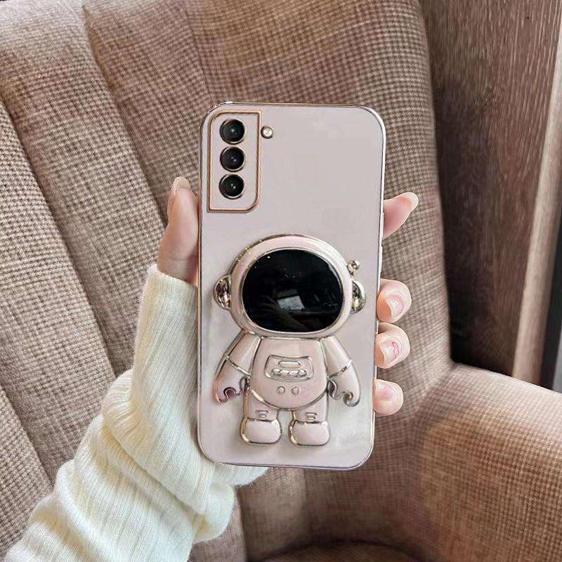 For Samsung Galaxy A23 Plating Astronaut Holder Phone Case(Pink)