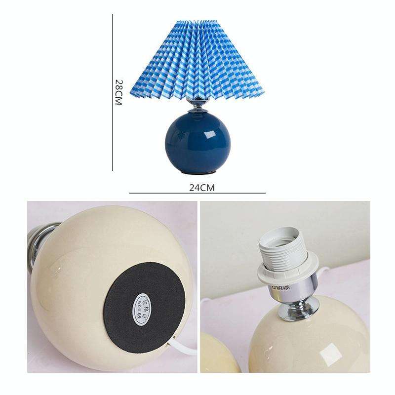 Pleated Lampshade Cozy Bedside Night Light Modern Ceramic Desk Lamp 220V(Off-white Body+White Cover)