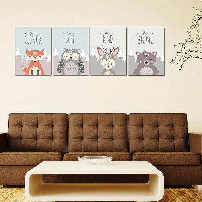 Animal Poster Painting Cartoon Nursery Wall PictureBaby Kids Room Decoration without Frame, Size:...