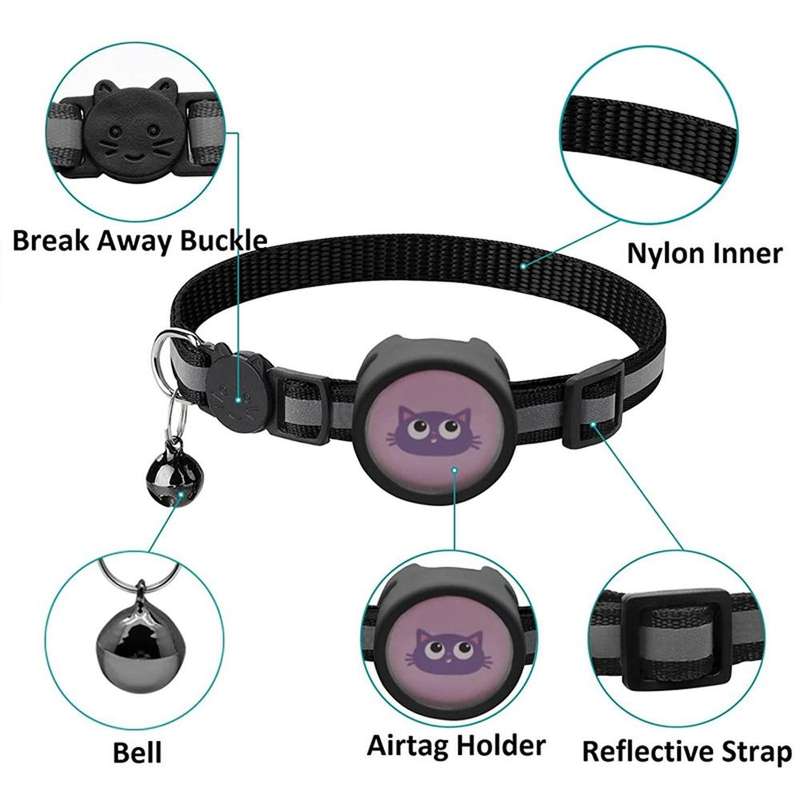 Pet Reflective Collar with Bell for AirTag(Pink)