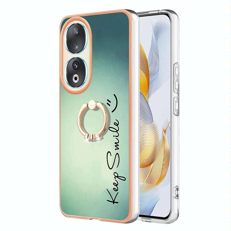 For Honor 90 5G Electroplating Dual-side IMD Phone Case with Ring Holder(Smile)