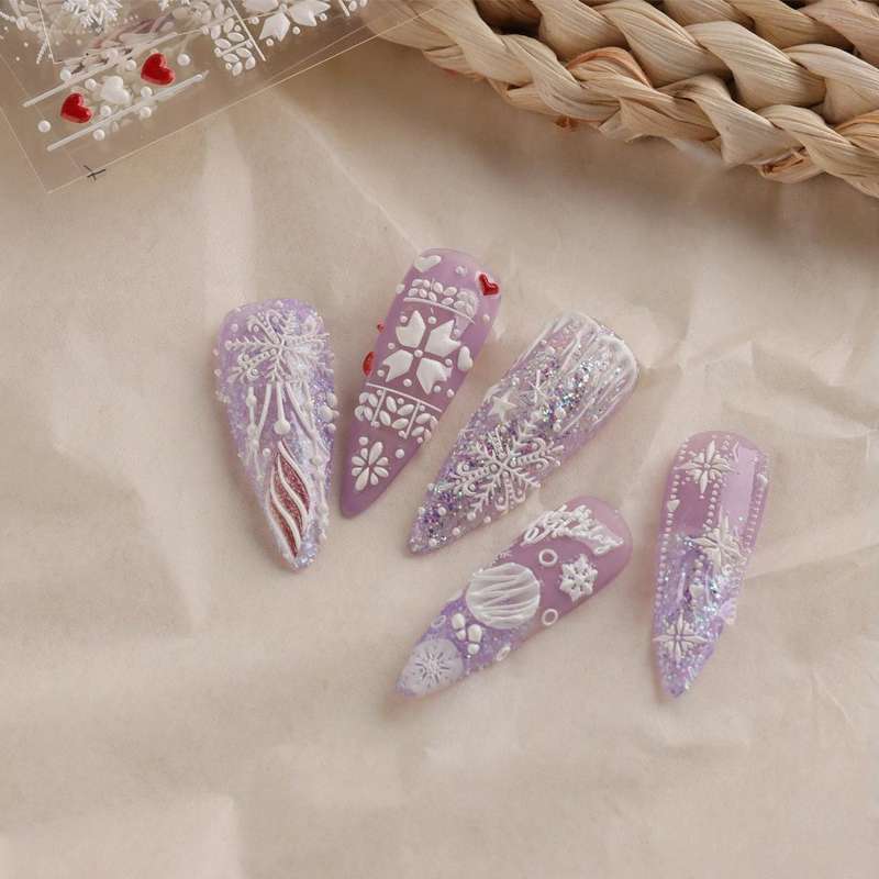 3 PCS 5D Embossed Nail Stickers Christmas Snowflake Elk Nail Stickers(5D-K123)