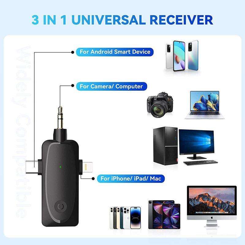 One by Two 3 in 1 Mini Wireless Lavalier Microphones for iPhone / Android / Camera with Noise Red...