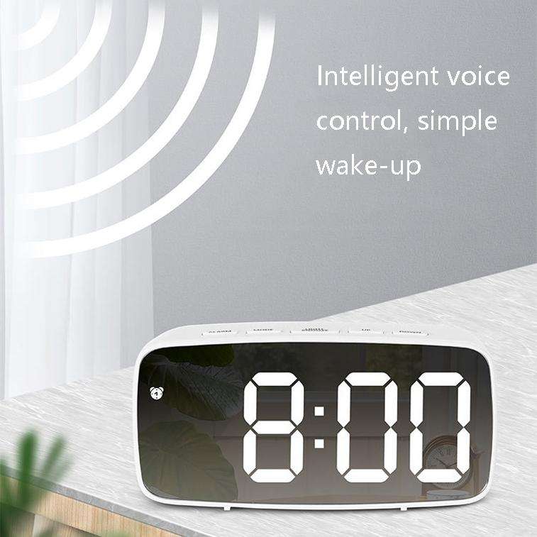 Mirror Bedside Alarm Clock Battery Plug-In Dual-Purpose LED Clock, Colour: Arc-shaped Black Shell...