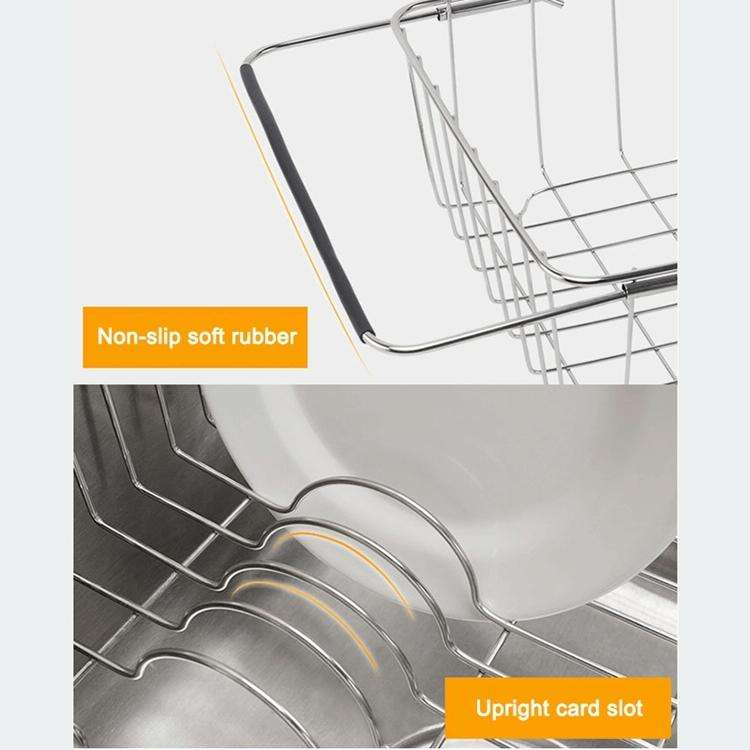Kitchen Dish Drainer Sink Drain Basket Washing Vegetable Fruit Drying Holder Stainless Steel Adju...