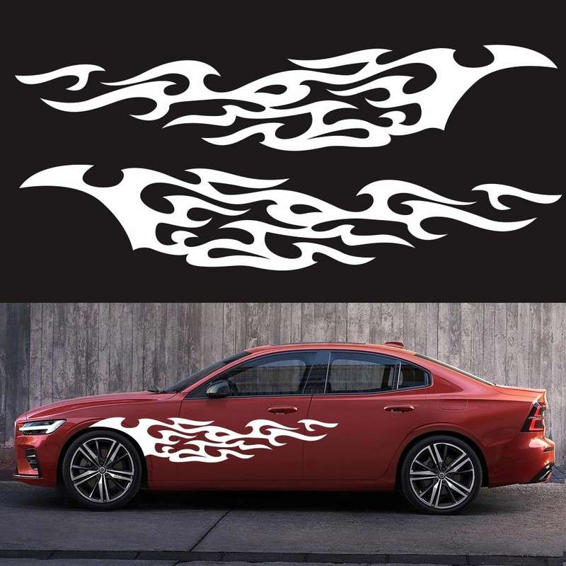2 PCS/Set D-969 Flame Pattern Car Modified Decorative Sticker(White)