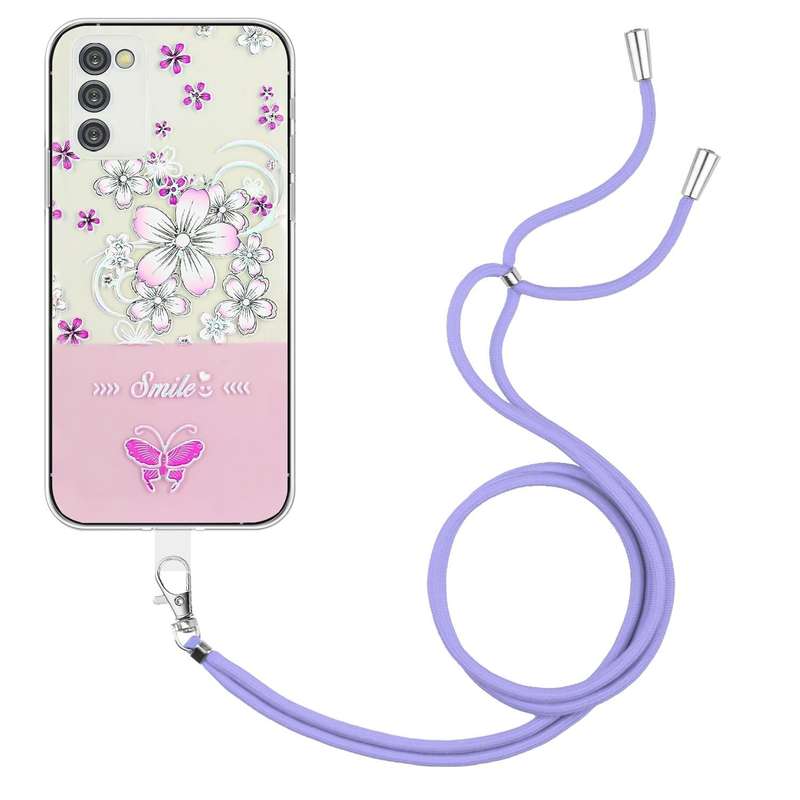 For Samsung Galaxy A54 5G Bronzing Butterfly Flower TPU Phone Case with Lanyard(Cherry Blossoms)