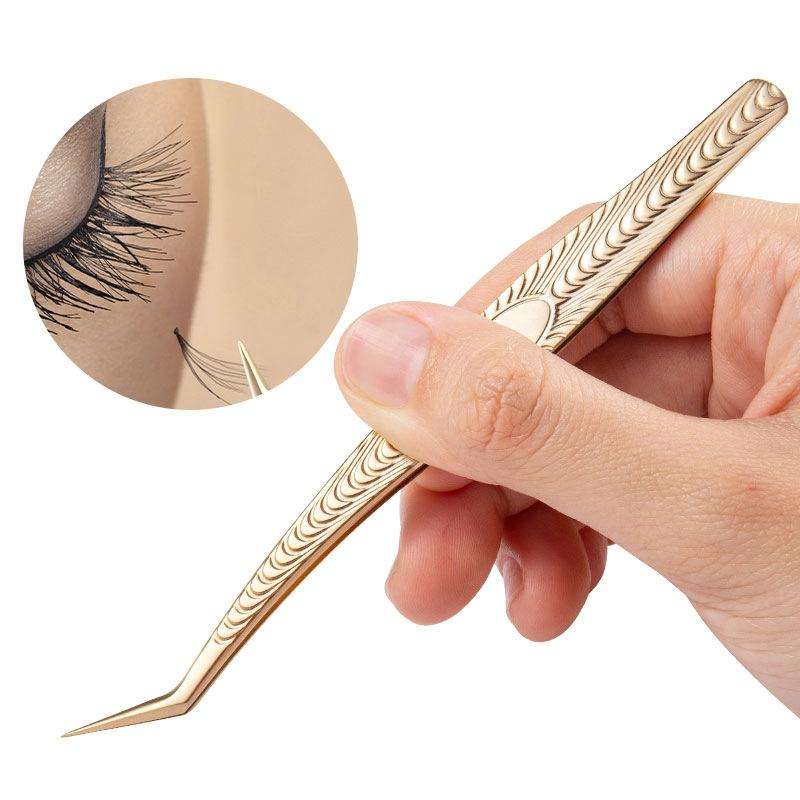 Eyelash Clip Eyelash Tweezers High Precision Eyelash Extension Tool(Golden Feather Clip)