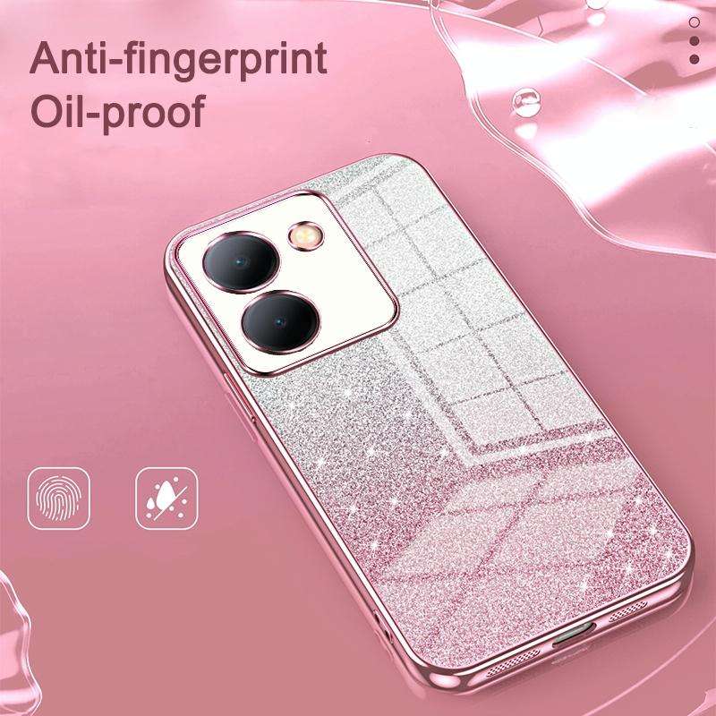 For vivo Y17s Gradient Glitter Powder Electroplated Phone Case(Black)
