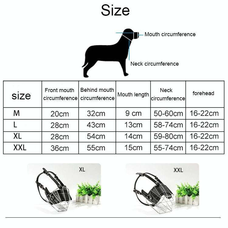 Steel Cage Style Dog Basket Wire Muzzle Protective Snout Cover with Leather Strap, Size: M(Black)