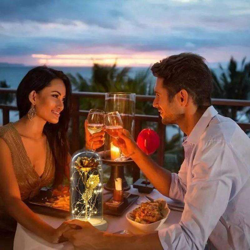 Simulation Roses Lights Glass Cover Decorations Crafts Valentines Day Gifts(Bright Color)