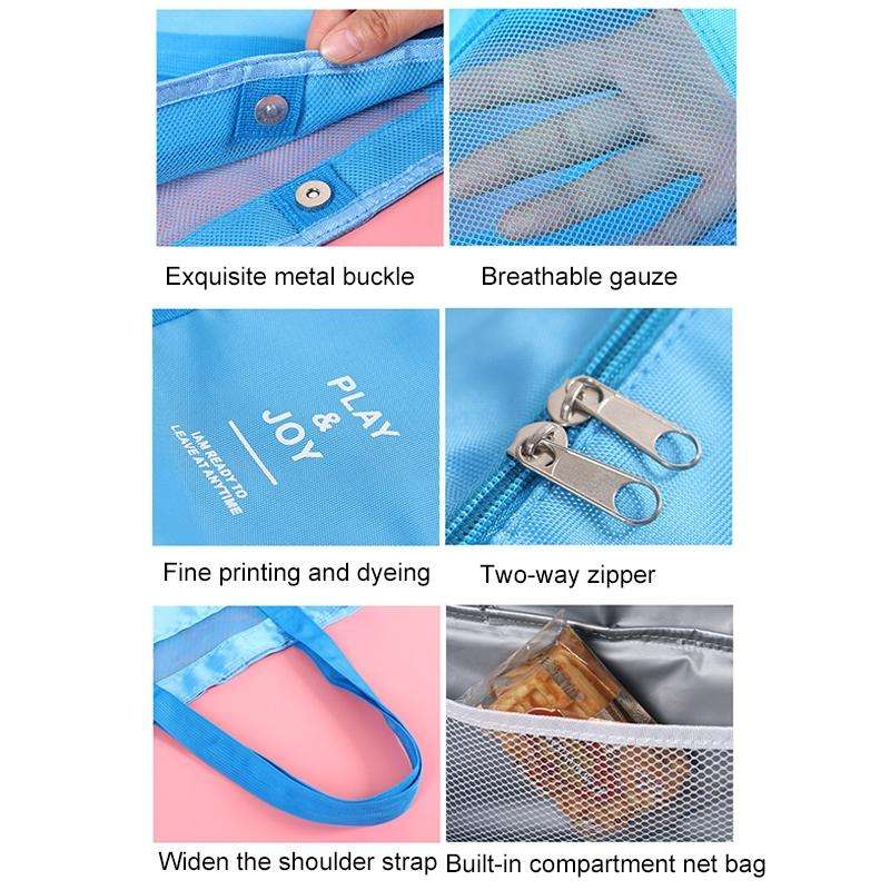 Portable Double Layer Mesh Sport Duffel Beach Picnic Shoulder Storage Bag Handbag(Blue)