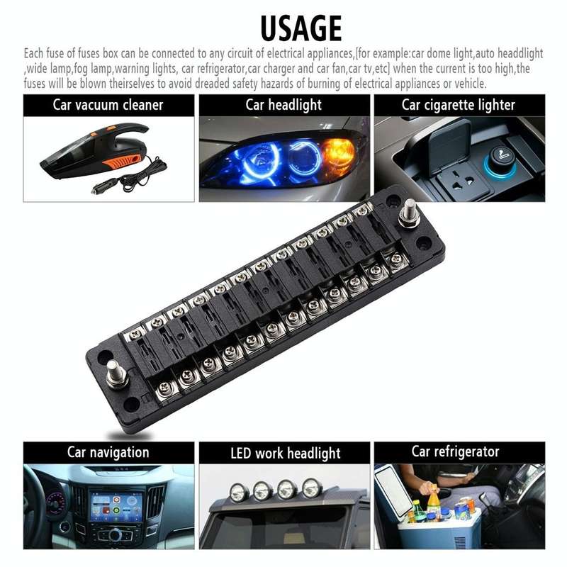 CS-978A2 FB1902 1 In 12 Out Independent Positive Negative Fuse Box without Fuse Piece for Auto Ca...