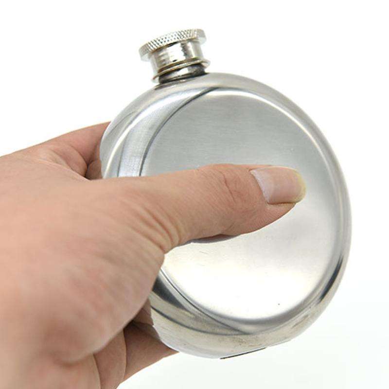 140mL(5oz) Men Mirror Handy Hip Flask Stainless Steel Portable Round Jug (With Small Funnel)(Silver)
