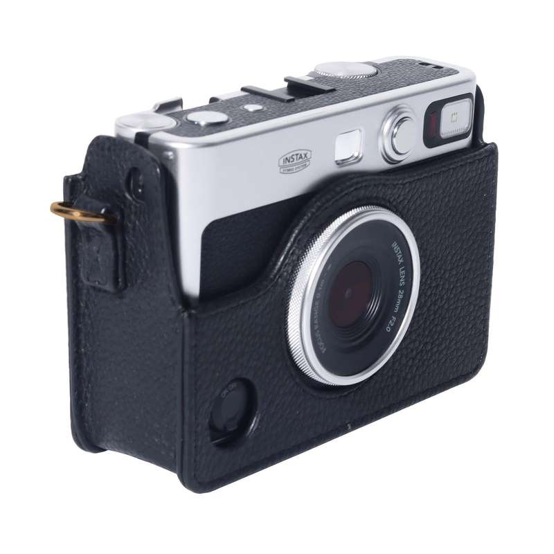 For FUJIFILM instax mini Evo Full Body Camera Genuine Leather Case Bag with Strap(Black)