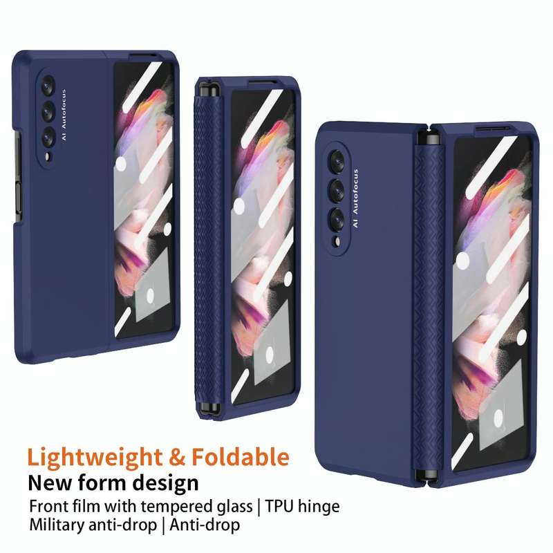 For Samsung Galaxy Z Fold3 5G 360 Full Body TPU Hinge Flip Phone Case(Blue)
