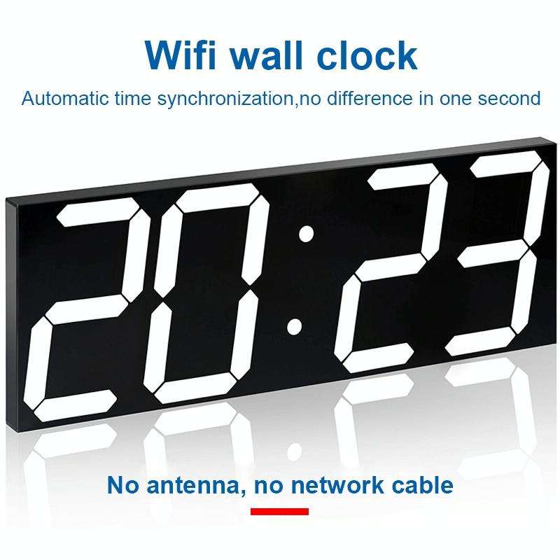 LED Digital Clock Living Room Wall Clock Creative WIFI Clock US Plug, Style:4 Bit WIFI, Color:Hol...