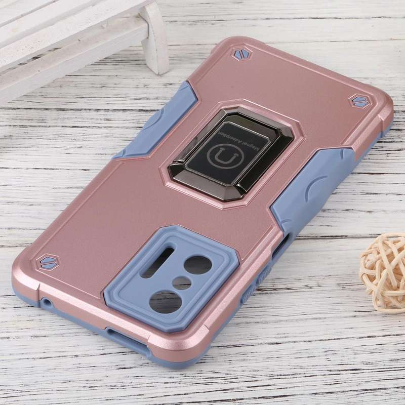 For Xiaomi 11T / 11T Pro Ring Holder Non-slip Shockproof Armor Phone Case(Rose Gold)