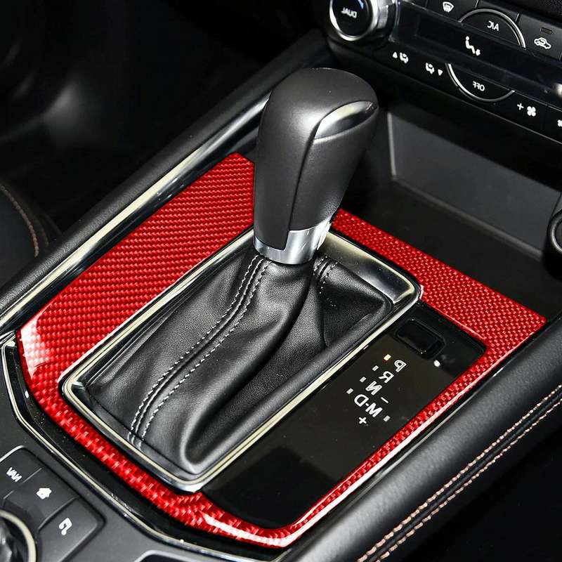 Car Carbon Fiber Gear Panel Decorative Sticker for Mazda CX-5 2017-2018, Right Drive (Red)