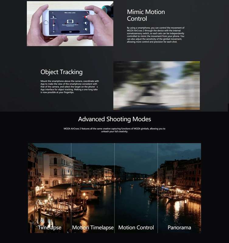 MOZA AirCross 2 Standard 3 Axis Handheld Gimbal Stabilizer for DSLR Camera, Load: 3.2kg(Black)