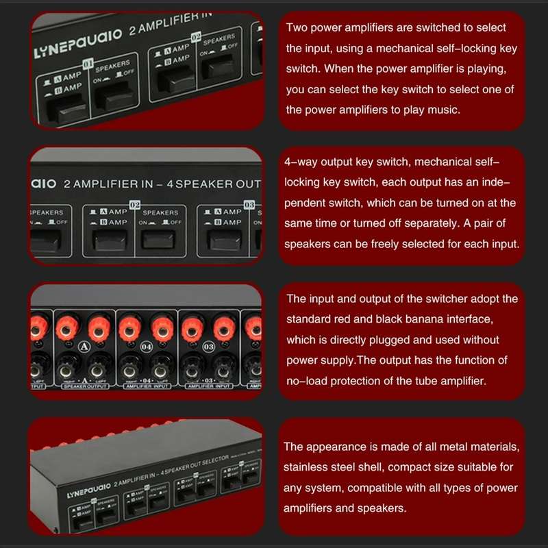2-in 4-out Power Amplifier Speaker Switcher Splitter Comparator 300W Per Channel Without Loss Of ...