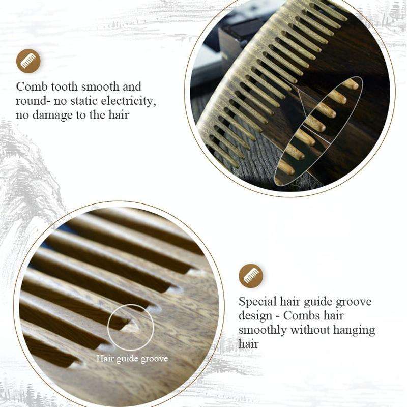 8cm Fox Green Sandalwood Retro Style Carved Portable Wooden Comb