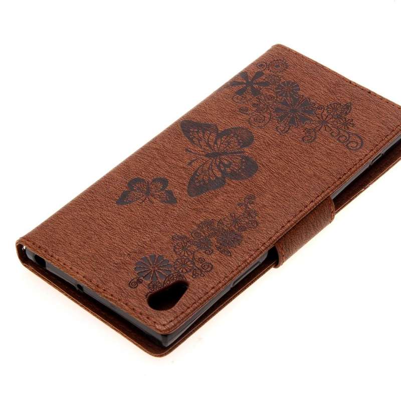 For Sony Xperia XA1 Pressed Flowers Butterfly Pattern Horizontal Flip Leather Case with Holder & ...