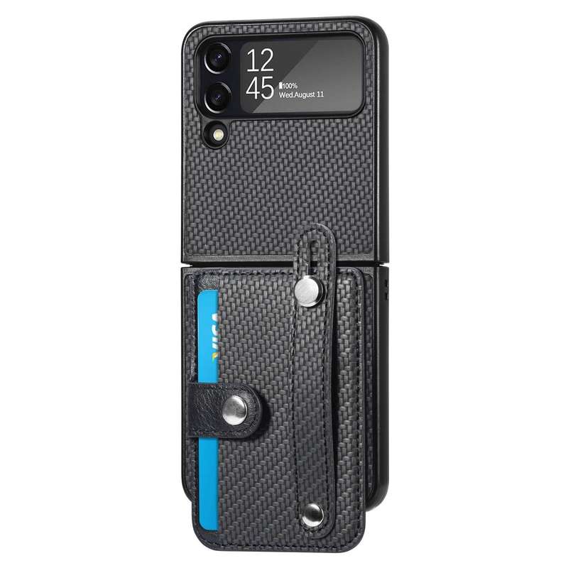 For Samsung Galaxy Z Flip 5G Wristband Kickstand Card Wallet Back Cover Phone Case(Black)