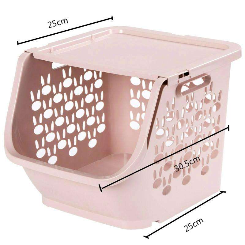 Stackable Kitchen Plastic Storage Basket Bathroom Shelf(Pink)