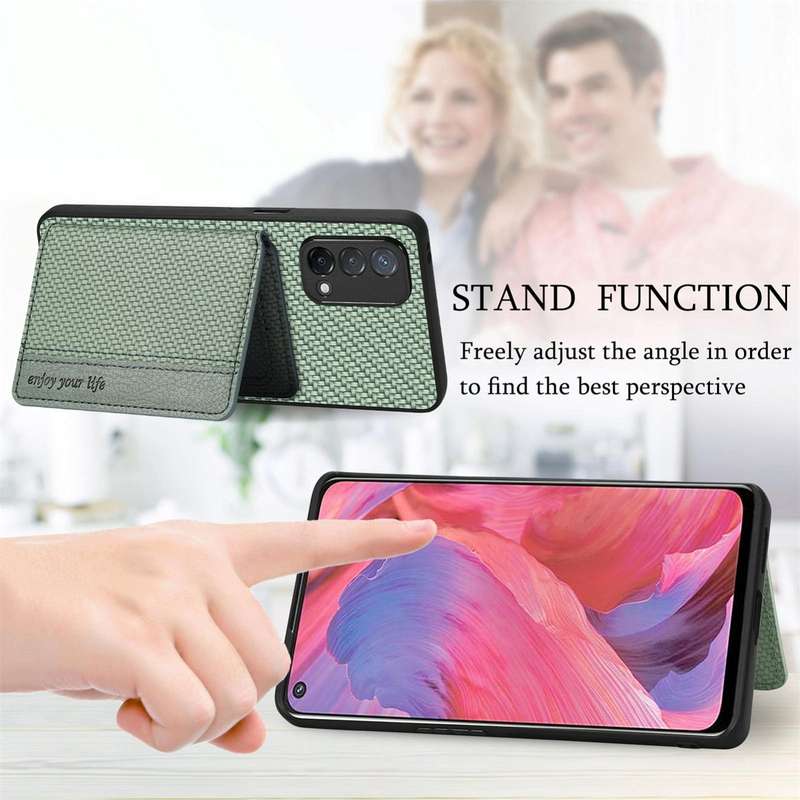 For OPPO A74 5G Carbon Fiber Magnetic Card Bag Phone Case(Green)