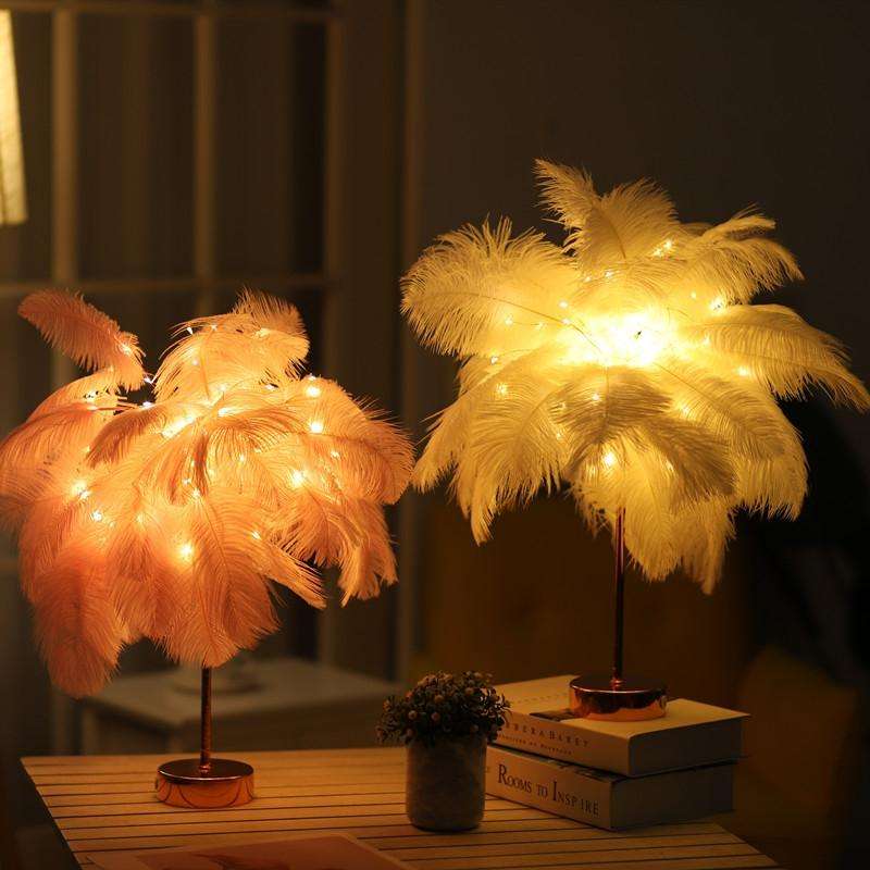 Ostrich Feather Table Lamp Wrought Iron Night Light LED Copper Wire Lamp(Violet)