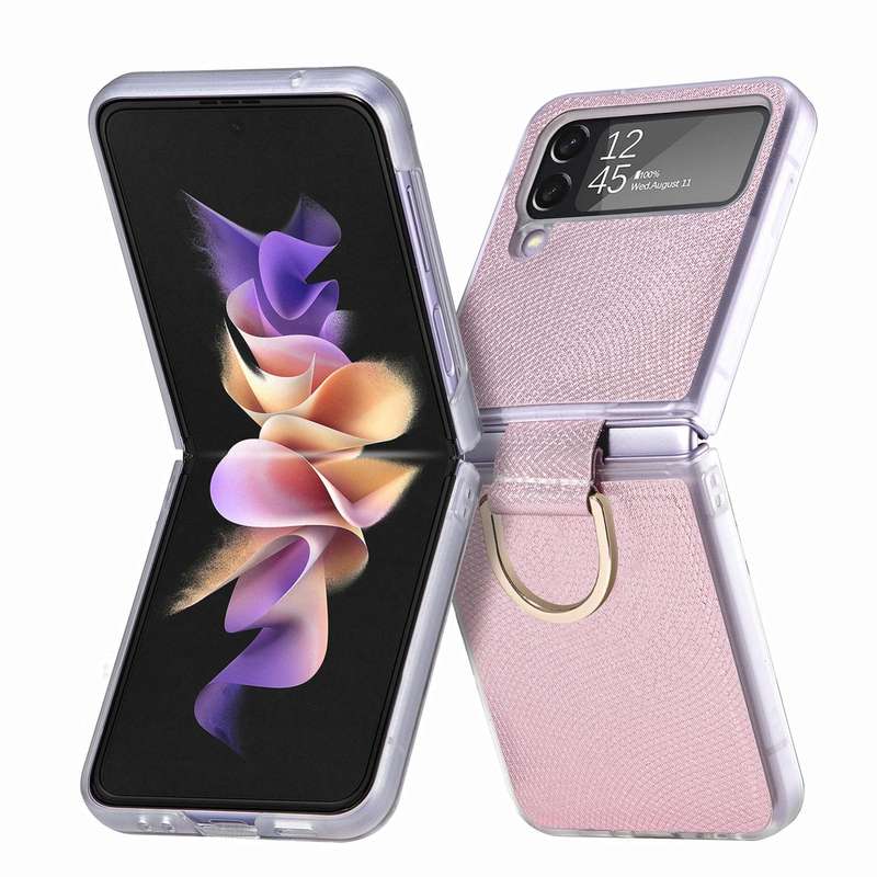 For Samsung Galaxy Z Flip4 Colorful Ring Hinged Folding Phone Case(Pink)