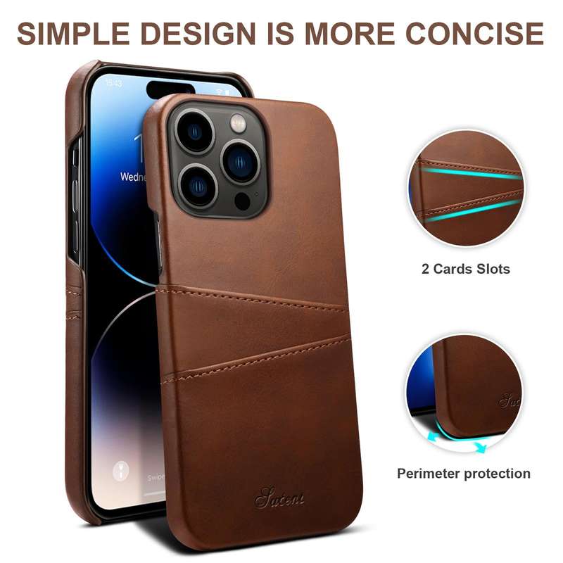 For iPhone 14 Pro Max Suteni Calf Texture Card Slots Phone Case (Brown)